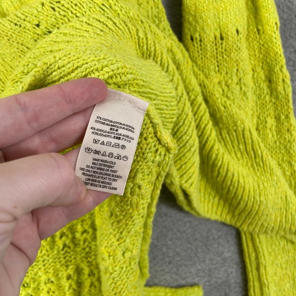 Free People Hot Tropics Sweater Womens XS Green Pointelle Open Knit Tunic Slit